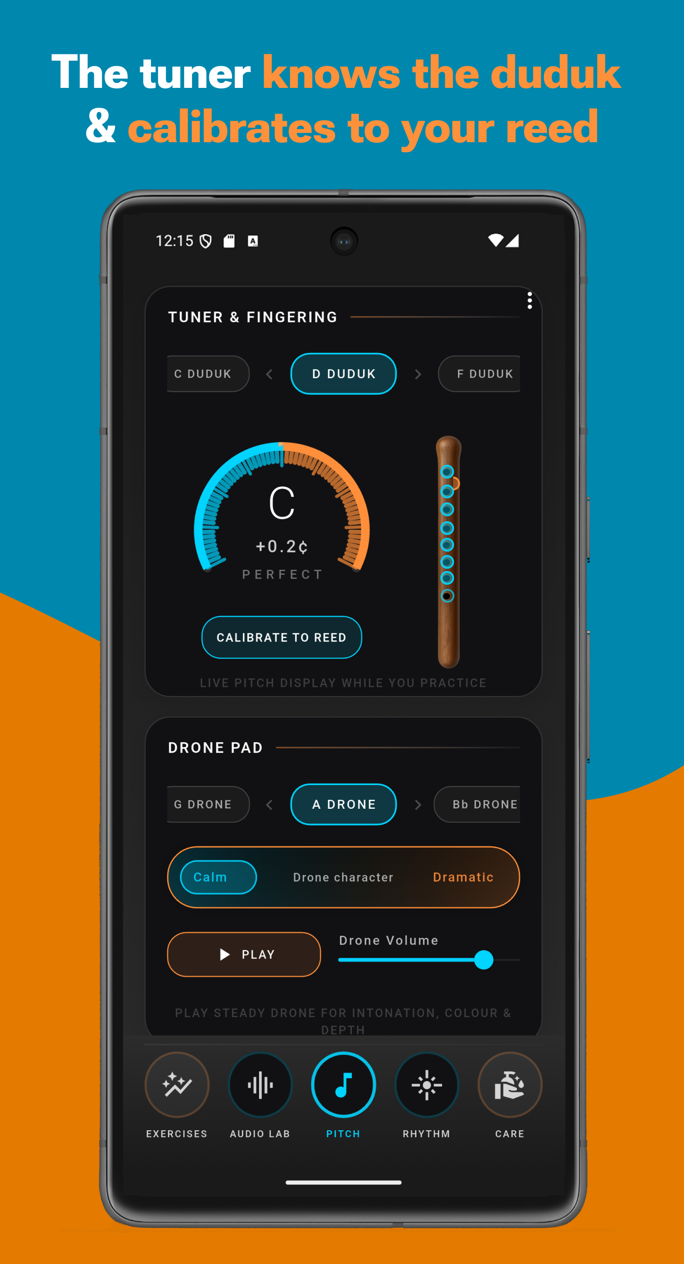 DudukPro tuner view with reed calibration